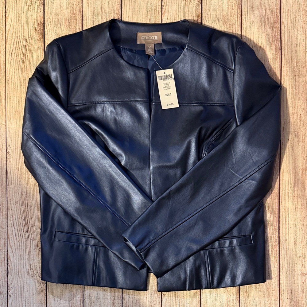 Chico's Midnight Blue Faux Leather Jacket